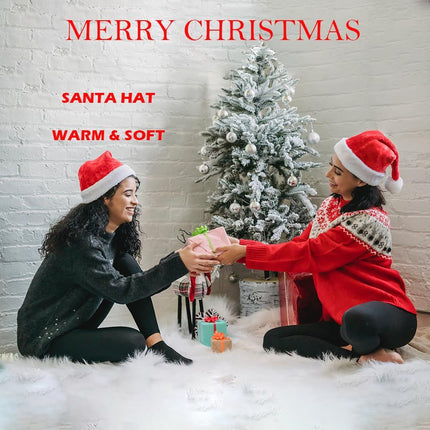 Red Christmas Velvet Santa Hat, Unisex Xmas Holiday Santa Hat with Classic Comfortable Fur Christmas Accessories New Years