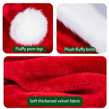 Red Christmas Velvet Santa Hat, Unisex Xmas Holiday Santa Hat with Classic Comfortable Fur Christmas Accessories New Years