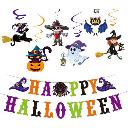 Halloween Hanging Swirl Banner Set Bat Witch Skull Spider Ghost Spiral Happy Halloween Party Decoration Kit