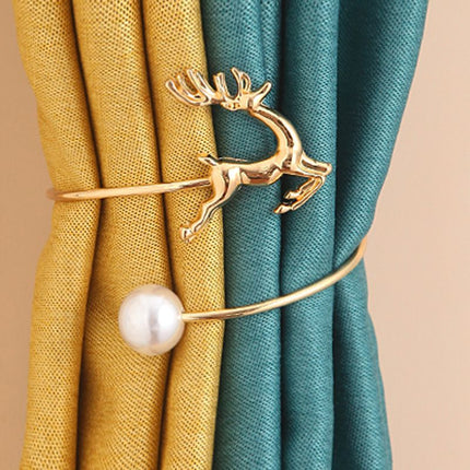 2 Pack Metal Curtain Tiebacks Pearl Elk Tie Backs for Curtains, Home Decor Living Room Curtain Decoration, Golden