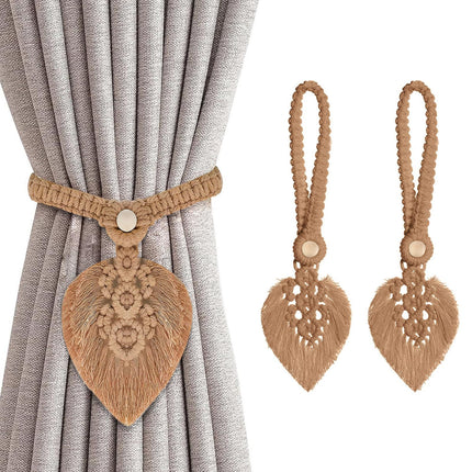 2Pcs Curtain Tiebacks Handmade,Curtain Ties with One Natural Wooden Bead,Curtain Tiebacks Curtain Ties for Drapes Rural Decorative