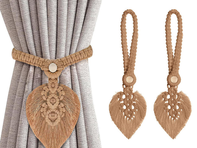 2Pcs Curtain Tiebacks Handmade,Curtain Ties with One Natural Wooden Bead,Curtain Tiebacks Curtain Ties for Drapes Rural Decorative