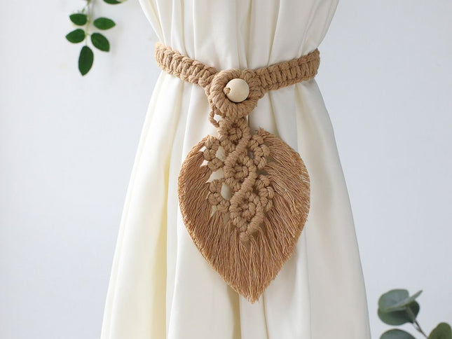 2Pcs Curtain Tiebacks Handmade,Curtain Ties with One Natural Wooden Bead,Curtain Tiebacks Curtain Ties for Drapes Rural Decorative
