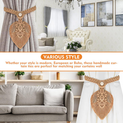 2Pcs Curtain Tiebacks Handmade,Curtain Ties with One Natural Wooden Bead,Curtain Tiebacks Curtain Ties for Drapes Rural Decorative
