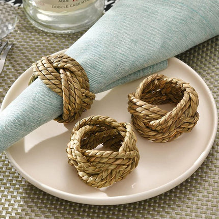 Round Woven Napkin Ring Set of 12 Water Hyacinth Napkins Rings, Rustic Handmade Braided Grass Farmhouse Napkin Holder for Wedding