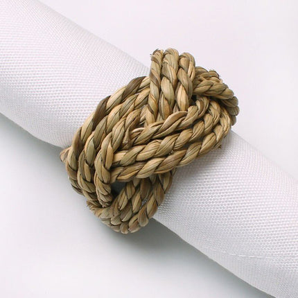 Round Woven Napkin Ring Set of 12 Water Hyacinth Napkins Rings, Rustic Handmade Braided Grass Farmhouse Napkin Holder for Wedding