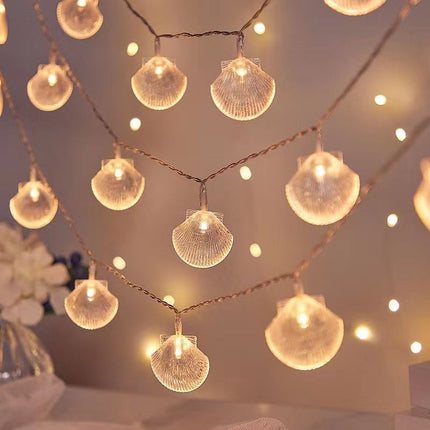 String Lights 19.6ft 40 LED Shell Shaped String Lights Battery Powered String Lights Suitable for Courtyard Family Gatherings