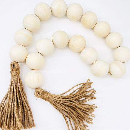Wood Bead Garland with Diameter Wooden Beads, Long Wooden Beads Garland with Tassels, Decorative Beads for Farmhouse Decor