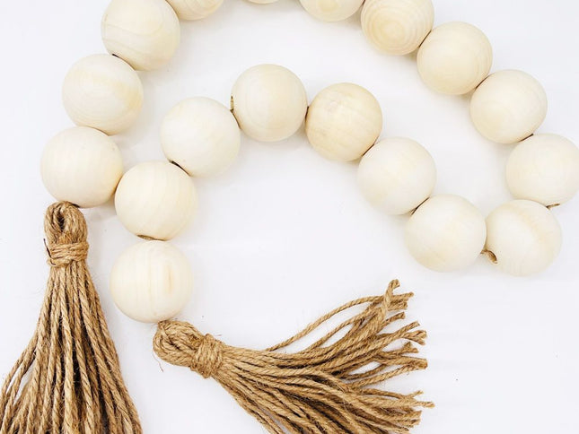 Wood Bead Garland with Diameter Wooden Beads, Long Wooden Beads Garland with Tassels, Decorative Beads for Farmhouse Decor