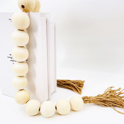 Wood Bead Garland with Diameter Wooden Beads, Long Wooden Beads Garland with Tassels, Decorative Beads for Farmhouse Decor