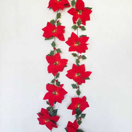 String Lights Lighted Poinsettia Garland Red Poinsettia Light Xmas Flower Garland Flower Hanging Light Poinsettia Flower Light