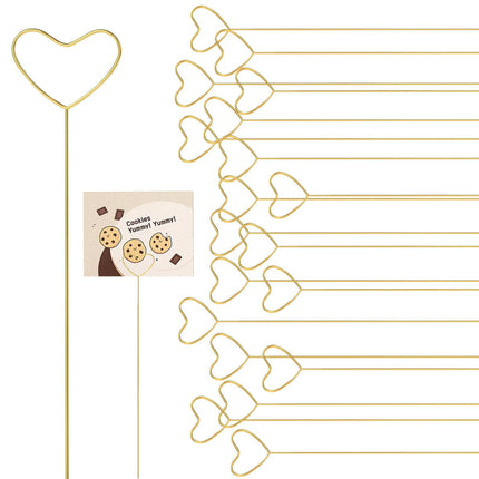 20Pcs Floral Picks Metal Floral Place Card Holder,Heart Loop Picture Holders, Flower Card Holder Stick,Gold Heart Floral Picks