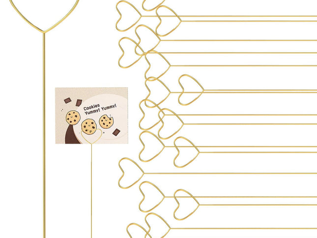 20Pcs Floral Picks Metal Floral Place Card Holder,Heart Loop Picture Holders, Flower Card Holder Stick,Gold Heart Floral Picks