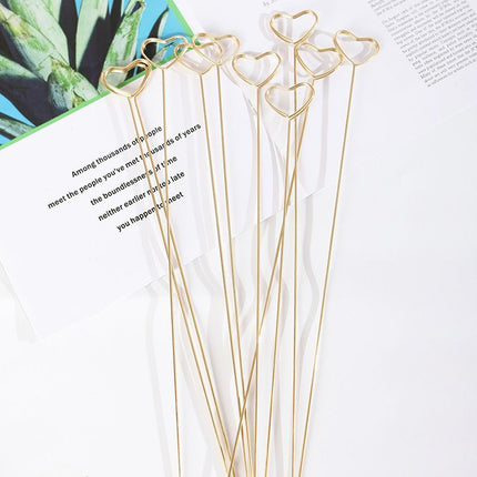 20Pcs Floral Picks Metal Floral Place Card Holder,Heart Loop Picture Holders, Flower Card Holder Stick,Gold Heart Floral Picks