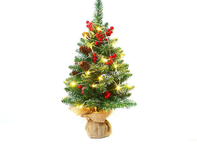 Mini Christmas Tree 45cm, Natural Pinecone Log Base Tabletop Decoration (Warm Light Version)