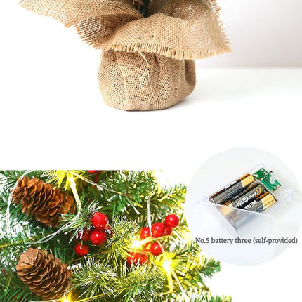 Mini Christmas Tree 45cm, Natural Pinecone Log Base Tabletop Decoration (Warm Light Version)