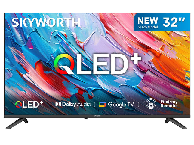 SKYWORTH Q5600H 32''-QLED+ Smart Google TV, HD, HDR10 HLG, Find-My Remote, Dolby Audio, Screen Casting, Bezel Less Design, Voice Control