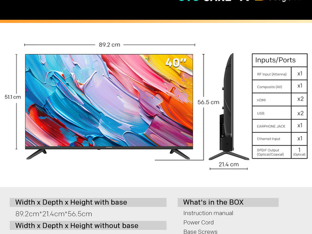 SKYWORTH Q5600H 40''-QLED+ Smart Google TV, FHD, HDR10 HLG, Find-My Remote, Dolby Audio, Screen Casting, Bezel Less Design, Voice Control