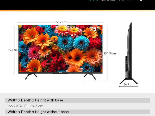 SKYWORTH Q6600H 75" - QLED+ 4K Smart Google TV, Gen 5 Quantum Dot, 120Hz Refresh Rate, AI-Powered Picture, Dolby Audio DBX-tv Audio, Voice Control, Screen Casting, HDR, Eco-Friendly Design