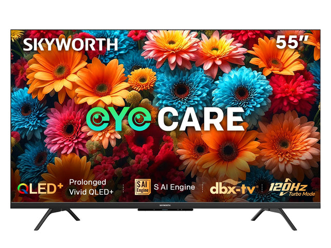 SKYWORTH Q6600H 55" - QLED+ 4K Smart Google TV, Gen 5 Quantum Dot, 120Hz Refresh Rate, AI-Powered Picture, Dolby Audio DBX-tv Audio, Voice Control, Screen Casting, HDR, Eco-Friendly Design