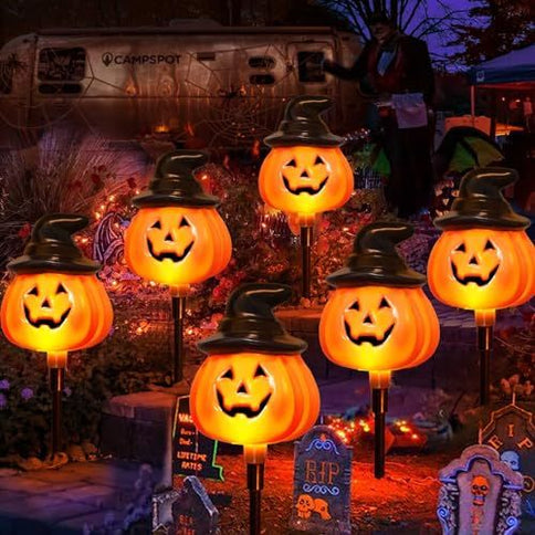 5-Pack Solar Jack-O-Lantern Pathway Lights for Halloween Outdoor Garden Yard Decorations (orange)