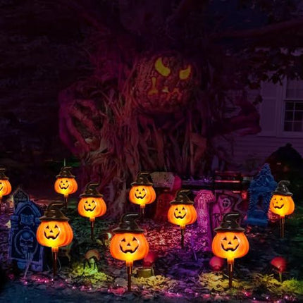 5-Pack Solar Jack-O-Lantern Pathway Lights for Halloween Outdoor Garden Yard Decorations (orange)