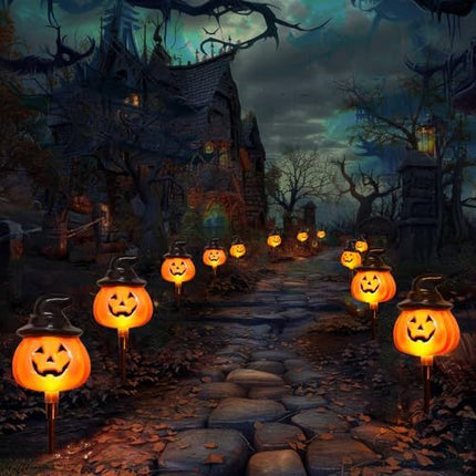 5-Pack Solar Jack-O-Lantern Pathway Lights for Halloween Outdoor Garden Yard Decorations (orange)