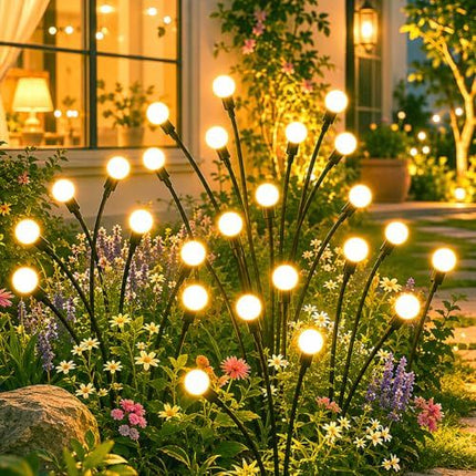 Solar Firefly Garden Lights - 8pcs 64LEDs, Wind-Swaying Outdoor Decor for Patio, Path, Party (Warm White)