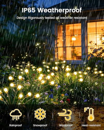 Solar Firefly Garden Lights - 8pcs 64LEDs, Wind-Swaying Outdoor Decor for Patio, Path, Party (Warm White)