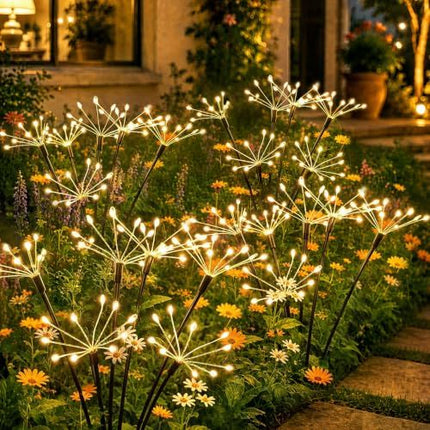 Solar Garden Firework Lights for Lawn Path Patio & Outdoor Night Decor (Warm White)