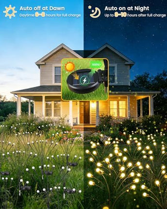 Solar Firefly Garden Lights, Waterproof Outdoor Decor for Path, Lawn, Patio, Party & Holiday Ambiance (Warm White)