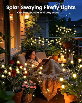 Solar Firefly Garden Lights, Waterproof Outdoor Decor for Path, Lawn, Patio, Party & Holiday Ambiance (Warm White)