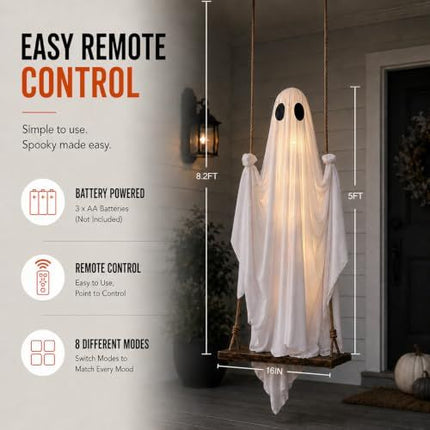 Swinging Ghost Halloween Porch Decoration, Spooky Hanging Decor for Outdoor Holiday Displays (white)