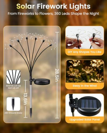 Solar Firework Garden Lights: Perfect for Patio, Lawn, Yard Paths and Outdoor Decor (Warm White)