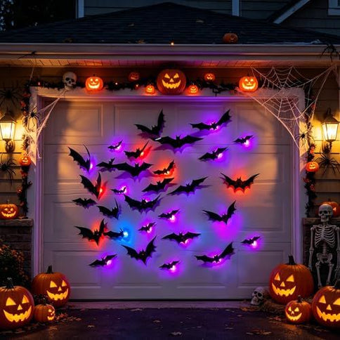 48-Pack Halloween Bat Wall Decor, Spooky Indoor & Outdoor Party Decoration for Haunted Houses (black)