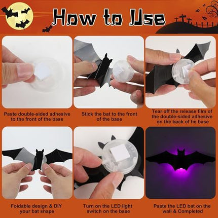 48-Pack Halloween Bat Wall Decor, Spooky Indoor & Outdoor Party Decoration for Haunted Houses (black)