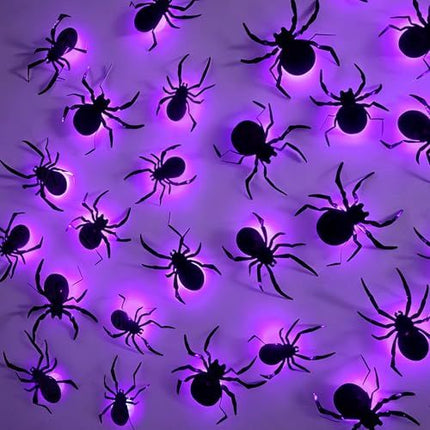 36 Pack LED Light-Up Spider Halloween Decoration for Home, Mirror, Wall, Party (purple)