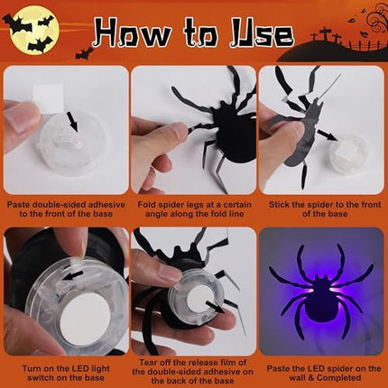 36 Pack LED Light-Up Spider Halloween Decoration for Home, Mirror, Wall, Party (purple)