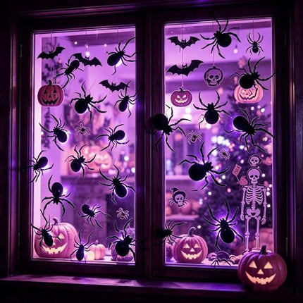 36 Pack LED Light-Up Spider Halloween Decoration for Home, Mirror, Wall, Party (purple)