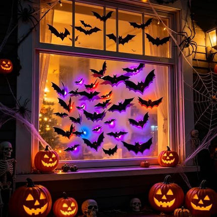 36-Pack Halloween Bat Decorations with LED Lights for Indoor Outdoor Halloween Party Garage Decor (black)