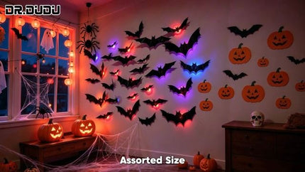 36-Pack Halloween Bat Decorations with LED Lights for Indoor Outdoor Halloween Party Garage Decor (black)