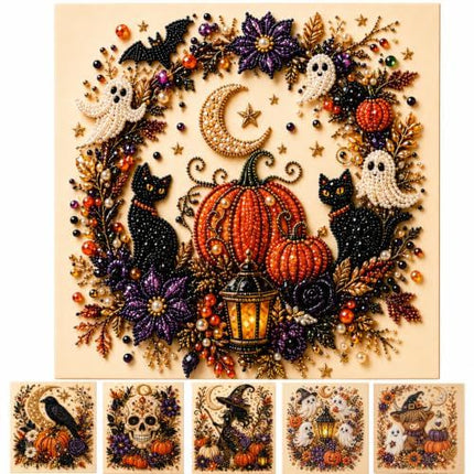 Spooky-Cute Halloween Diamond Art Craft Kit, DIY for Home Decor & Gifting (Orange, Black, Purple)