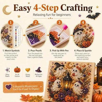 Spooky-Cute Halloween Diamond Art Craft Kit, DIY for Home Decor & Gifting (Orange, Black, Purple)