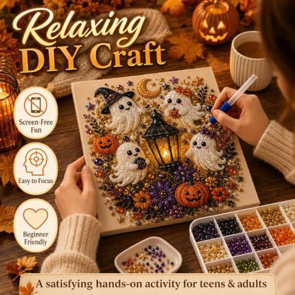 Spooky Cute Halloween 3D Diamond Painting Set for Home Decor & DIY Gifting (Purple, Orange, Black, Beige)