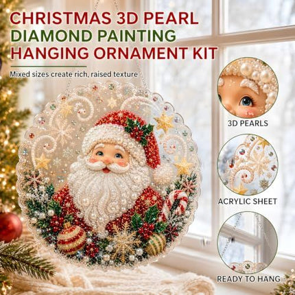 DIY Christmas 3D Pearl Diamond Art Ornament Kit for Festive Home Decor & Holiday Crafting (Red)