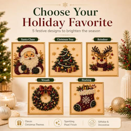 DIY Pearl Art Kit for Holiday Decor – Create Festive Christmas Keepsakes for Home Display (Red)