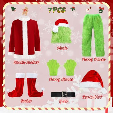Adult Green Monster Christmas Santa Costume Set for Holiday Parties, Cosplay & Themed Events, S (green)