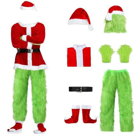 Adult Green Monster Christmas Santa Costume Set for Holiday Parties, Cosplay & Themed Events, M (Green)