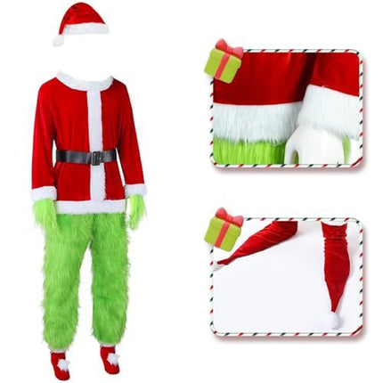 Adult Green Monster Christmas Santa Costume Set for Holiday Parties, Cosplay & Themed Events, XXL (Green)