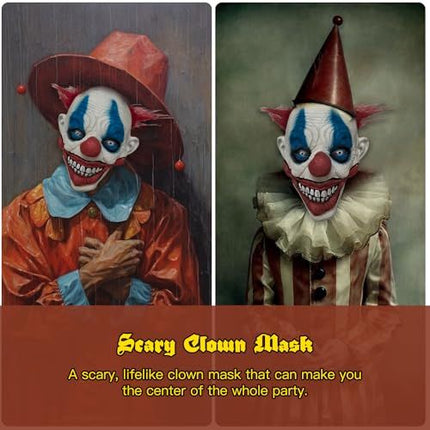 Scary Clown Mask for Halloween Costume Parties, Haunted Houses & Spooky Cosplay Events (White)